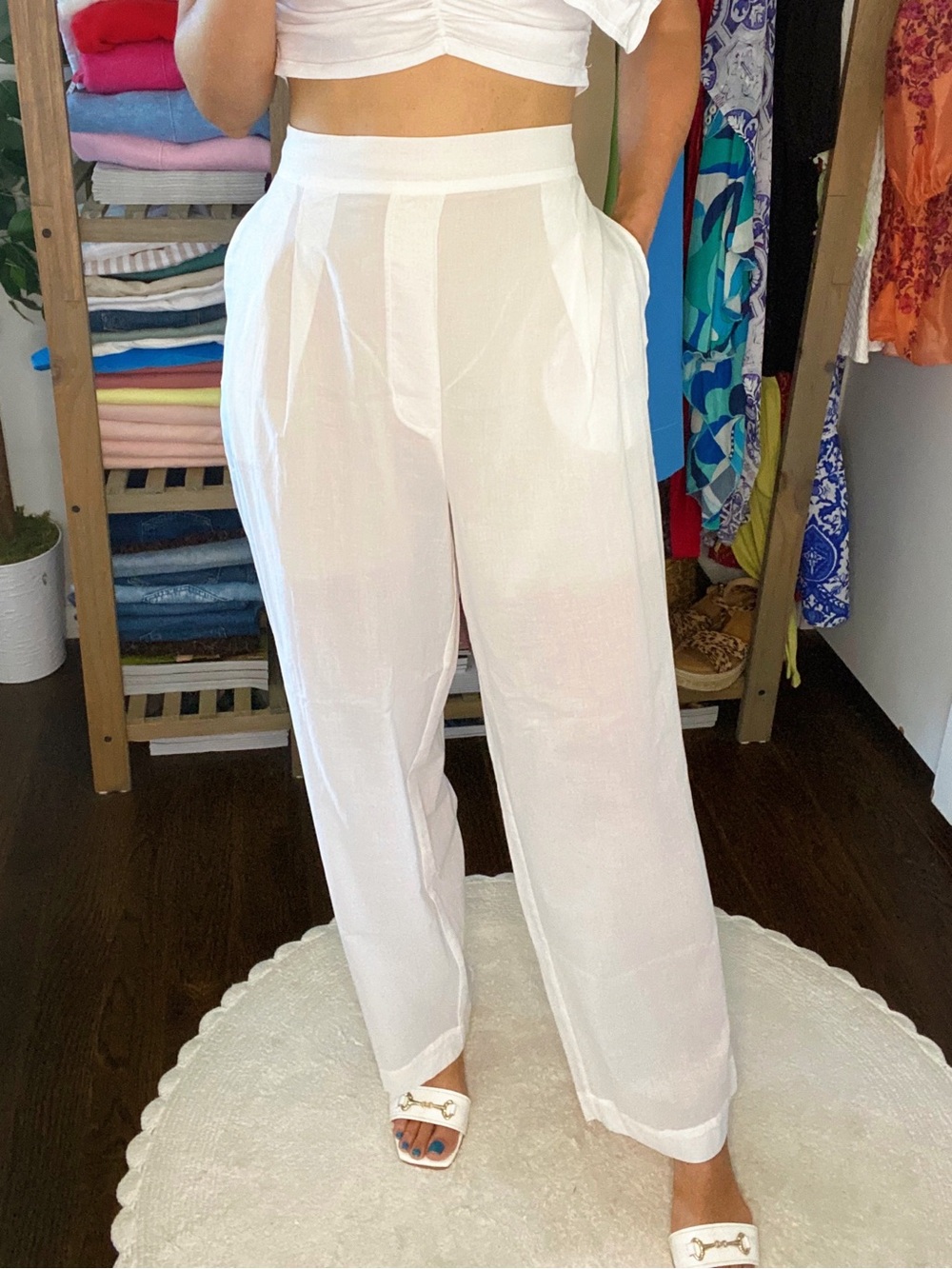 ZARA White Sheer High Rise Wide Leg Pull On Pants! 🐚